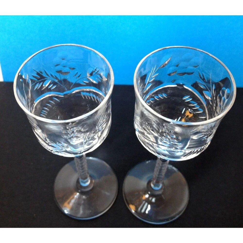 Vintage 2 Elegant Cut Crystal 1 oz. Cordial Glasses / Shot Glass